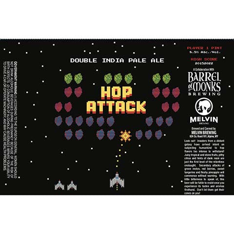 Barrel of Monks Hop Attack DIPA by Barrel of Monks Brewing, beer label