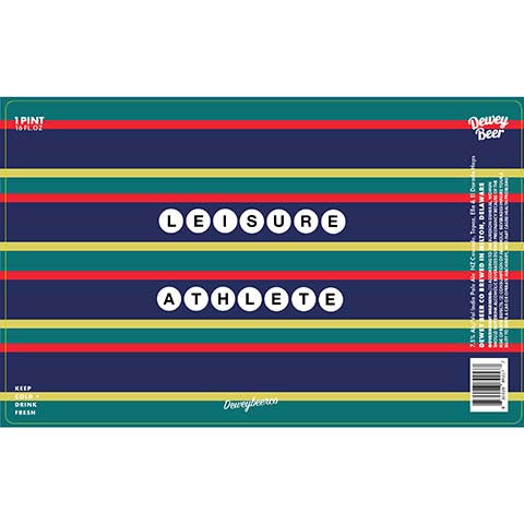 Dewey Beer Leisure Athlete IPA by Dewey Beer Co., beer label