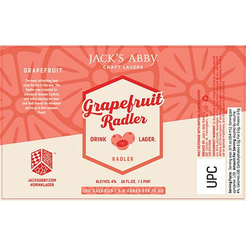 Jack's Abby Grapefruit Radler by Jack's Abby Brewing LLC, beer label