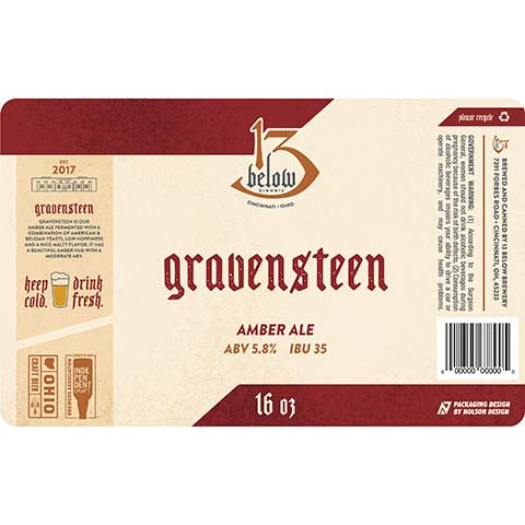13 Below Gravensteen Amber Ale by 13 Below Brewery, beer label