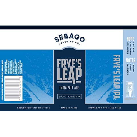 Sebago Frye's Leap IPA by Sebago Brewing Co, beer label