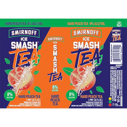 Smirnoff Ice Smash Hard Peach Tea by Smirnoff, beer label