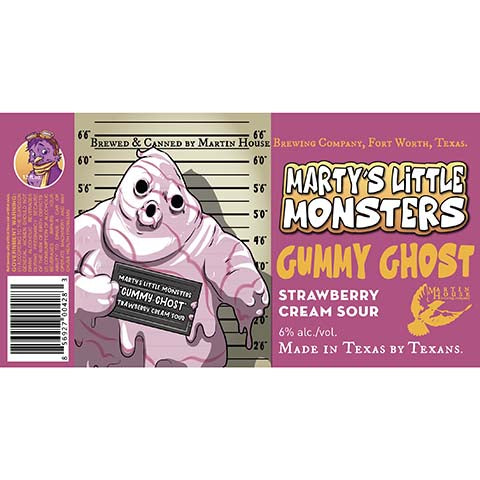 Martin House Marty's Little Monsters Gummy Ghost Strawberry Cream Sour by Martin House Brewing Company, beer label