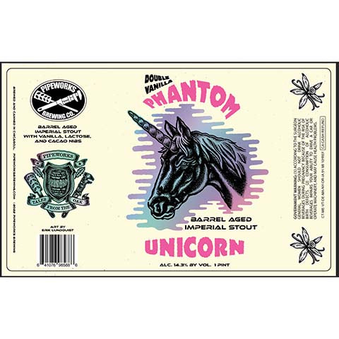Pipeworks Double Vanilla Phantom Unicorn Imperial Stout by Pipeworks Brewing Co, beer label