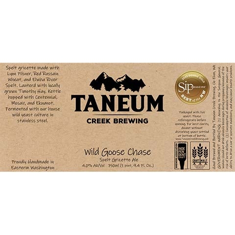 Taneum Wild Goose Chase Spelt Grisette Ale by Taneum Creek Brewing, beer label