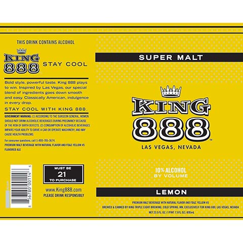 King 888 Lemon by King Triple Eight Brewing, beer label