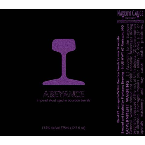 Narrow Gauge Abeyance Bourbon Barrel Aged Imperial Stout by Florissant Brewing, beer label