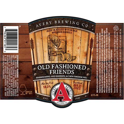 Avery Old Fashioned Friends Quadrupel Ale by Avery Brewing Co, beer label