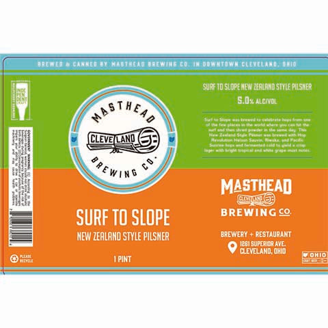 Masthead Surf To Slope Pilsner by Masthead Brewing Co, beer label