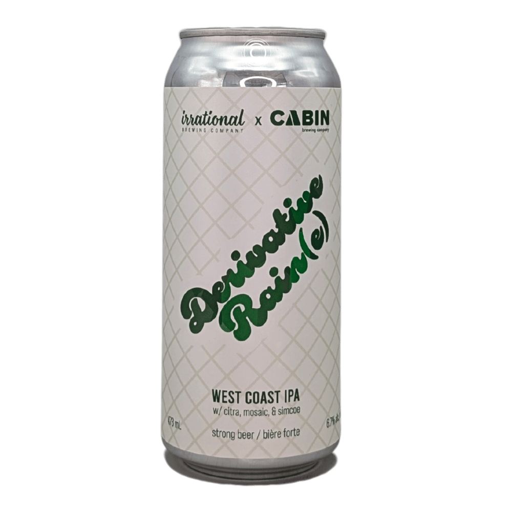 Derivative Rain(e) West Coast IPA by Irrational Brewing Company x Cabin Brewing, beer label