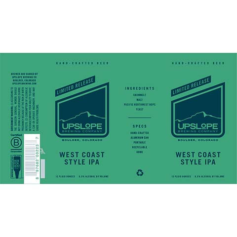 Upslope West Coast Style IPA by Upslope Brewing Co., beer label