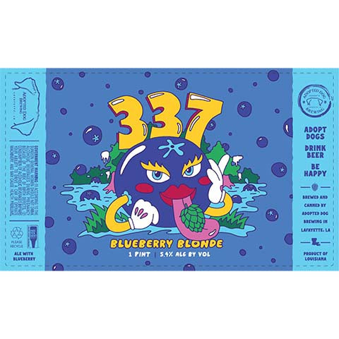 Adopted Dog 337 Blueberry Blonde Ale by Adopted Dog Brewing, beer label