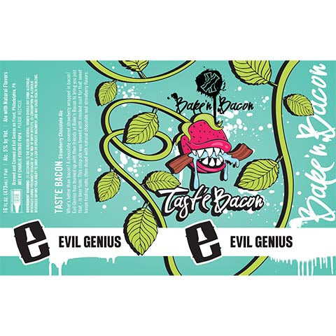 Evil Genius Tast'e Bacon by Dewey Beer Co., beer label