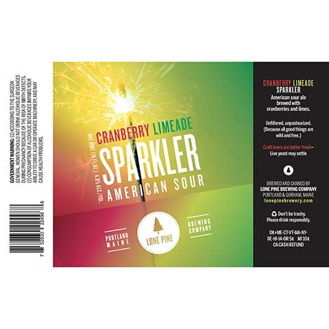 Lone Pine Sparkler Cranberry Limeade American Sour Ale by Lone Pine Brewing Company, beer label