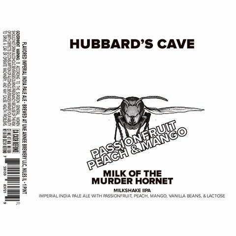 Une Annee Hubbard's Cave Milk of the Murder Hornet IIPA (passionfruit, peach, mango) by Une Annee Brewery, beer label