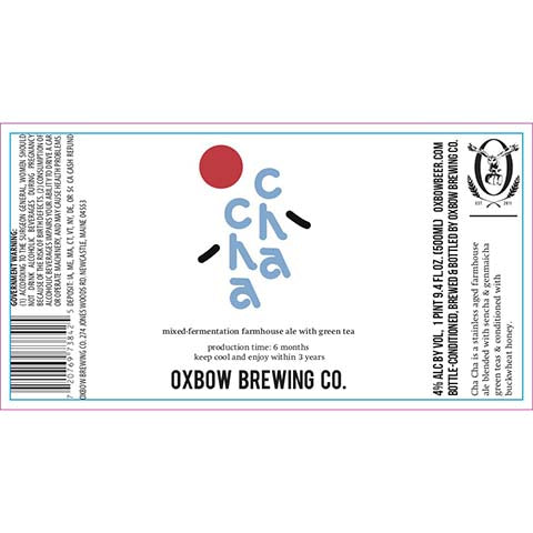 Oxbow Cha Cha Farmhouse Ale by Oxbow Brewing Co, beer label