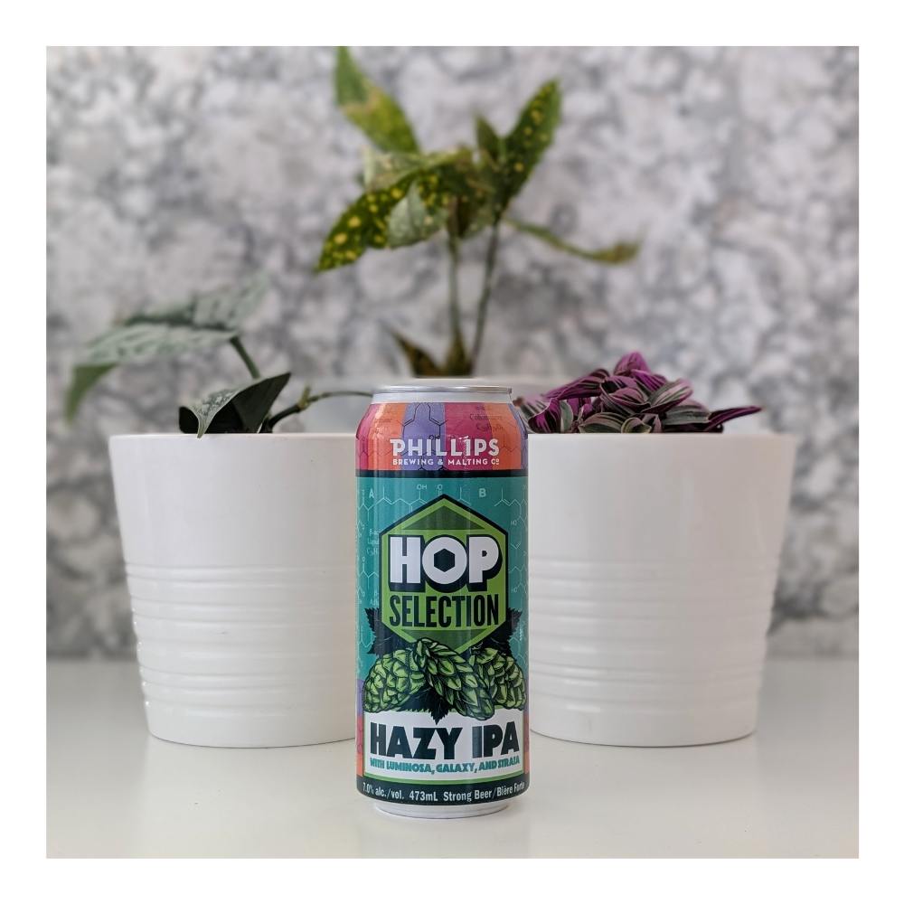 & Malting Hop Selection - Luminosa, Galaxy and Strata Hazy IPA by Phillips Brewing Company, beer label