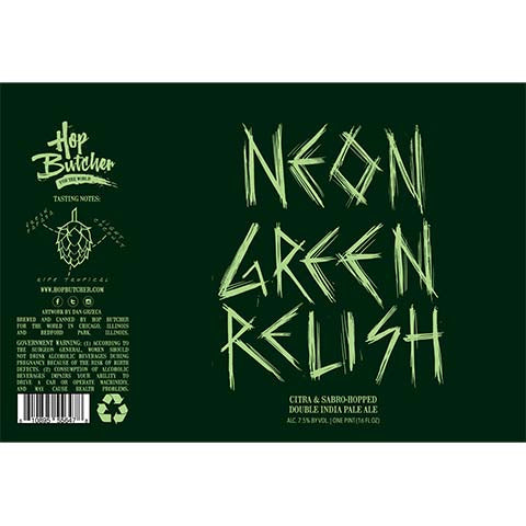 Hop Butcher Neon Green Relish DIPA by Hop Butcher For the World, beer label
