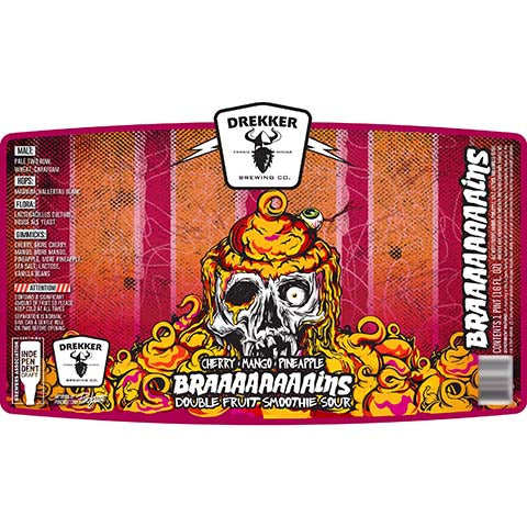 Drekker Cherry Mango Pineapple Braaaaaaaaains Double Fruit Smoothie Sour by Drekker Brewing Company, beer label