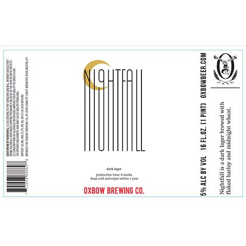 Oxbow Nightfall Dark Lager by Oxbow Brewing Co, beer label