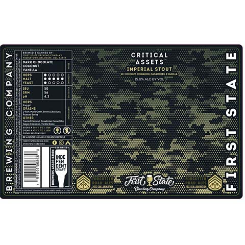 First State Crirical Assets Imperial Stout by First State Brewing company, beer label