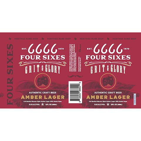 Four Sixes Grit & Glory Amber Lager by Four Sixes Grit & Glory, beer label
