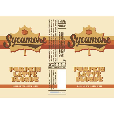 Sycamore Pumpkin Latte Blonde by Sycamore Brewing, beer label