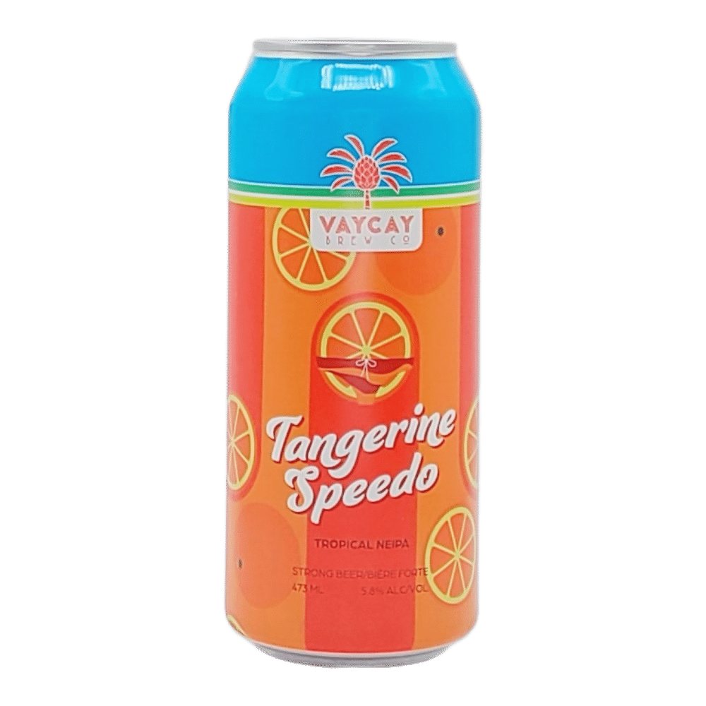 Tangerine Speedo Tropical NEIPA by Vaycay Brew Co., beer label