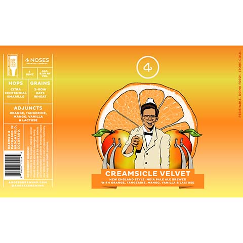 4 Noses Ceamsicle Velvet NEIPA by 4 Noses Brewing Company, beer label
