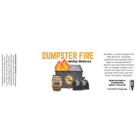Missouri Dumpster Fire Imperial Brown Ale Barrel Brandy Aged by The Missouri Beer, beer label