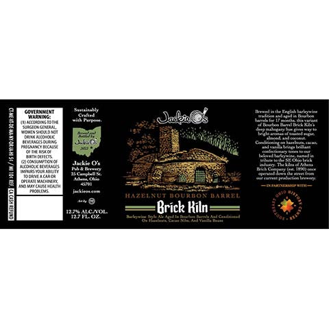 Jackie O's Hazelnut Bourbon Barrel Brick Kiln Barleywine Style Ale by Jackie O's Pub & Brewery, beer label