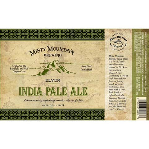Misty Mountain Elven IPA by Misty Mountain Brewery, beer label