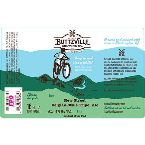 Buttzville New Street Belgian Tripel Ale by Buttzville Brewing Co., beer label