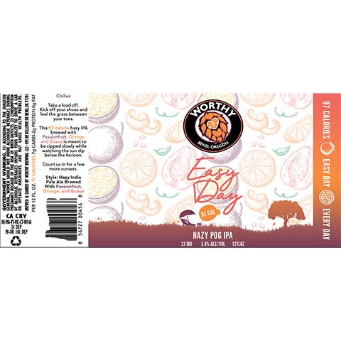 Worthy Easy Day Hazy Pog IPA by Worthy Brewing LLC, beer label