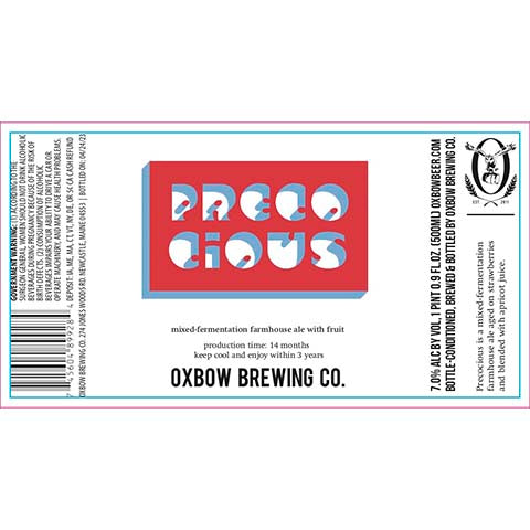 Oxbow Precious Sour by Oxbow Brewing Co, beer label