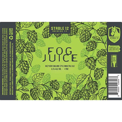 Stable 12 Fog Juice Hazy IPA by Stable 12 Brewing Company, beer label