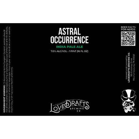 Lovedrafts Astral Occurence IPA by Lovedrafts Brewing Co., beer label