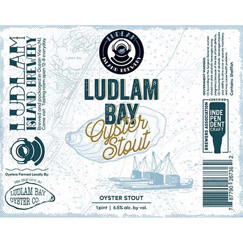 Ludlam Bay Oyster Stout by Ludlam Island Brewery, beer label