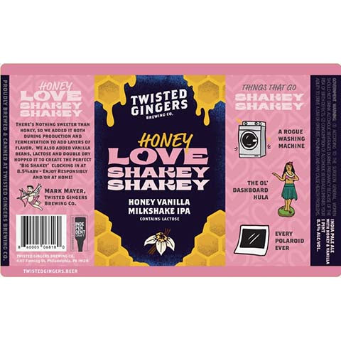 Twisted Gingers Honey Love Shakey Shakey Honey Vanilla Milkshake IPA by Twisted Gingers Brewing Co., beer label