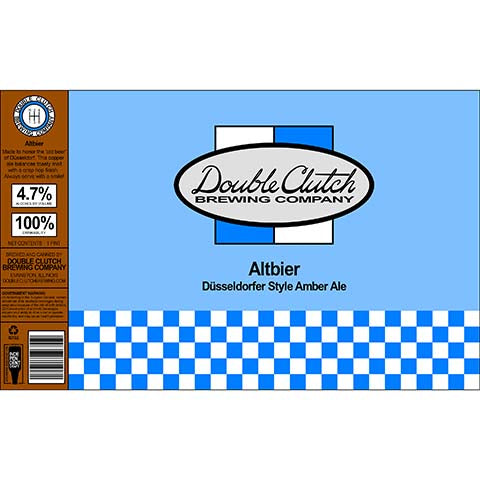 Double Clutch Altbier Amber Ale by Double Clutch Brewing Company, beer label