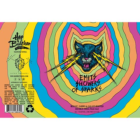Hop Butcher Emits Showers of Sparks DIPA by Hop Butcher For the World, beer label
