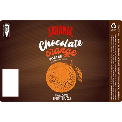 Saranac Chocolate Orange Porter by The F.X. Matt Brewing Company, beer label