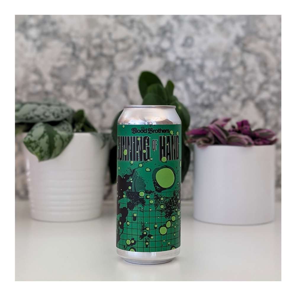 Cunning of Hand Hazy IPA with Amplifire Riwaka, Riwaka & Citra by Blood Brothers Brewing, beer label