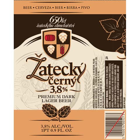 Zatecky Cerny Premium Dark Lager Beer by Euro Liquor LLC, beer label