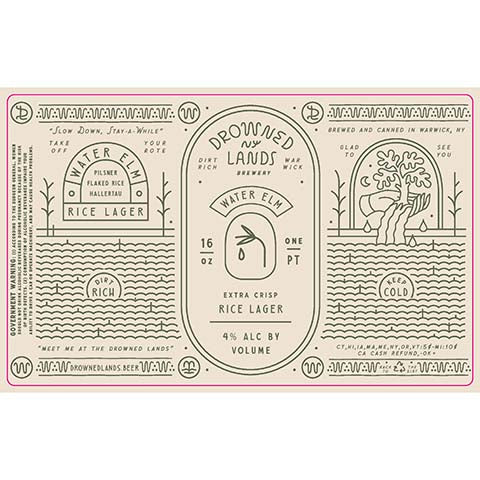 Drowned Lands Water Elm Extra Crisp Rice Lager by The Drowned Lands Brewery, beer label