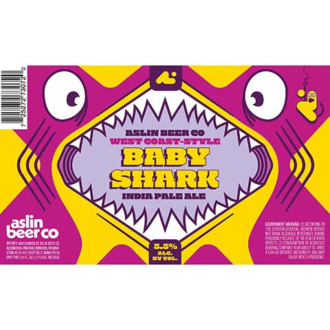 Aslin Baby Shark West Coast IPA by Aslin Beer Company, beer label