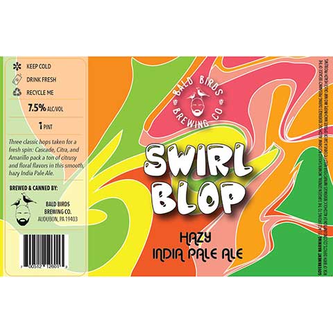 Bald Birds Swirl Blop Hazy IPA by Bald Birds Brewing Co., beer label