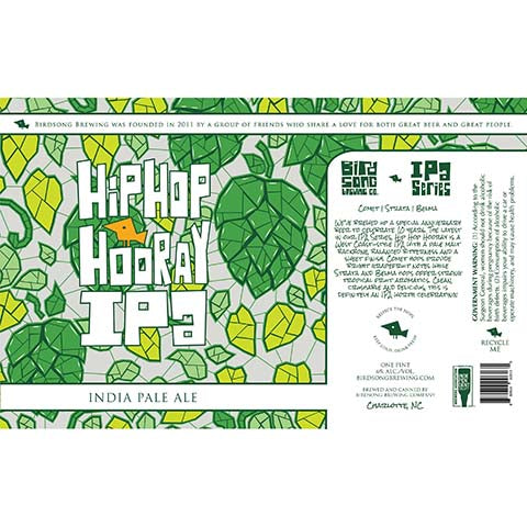 Birdsong Hip Hop Hooray IPA by Birdsong Brewing Co., beer label