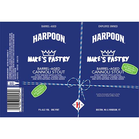 Harpoon Mike's Pastry Barrel-Aged Cannoli Stout by Harpoon Brewery, beer label