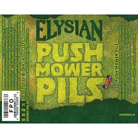 Elysian Push Mower Pils by Elysian Brewing Co, beer label